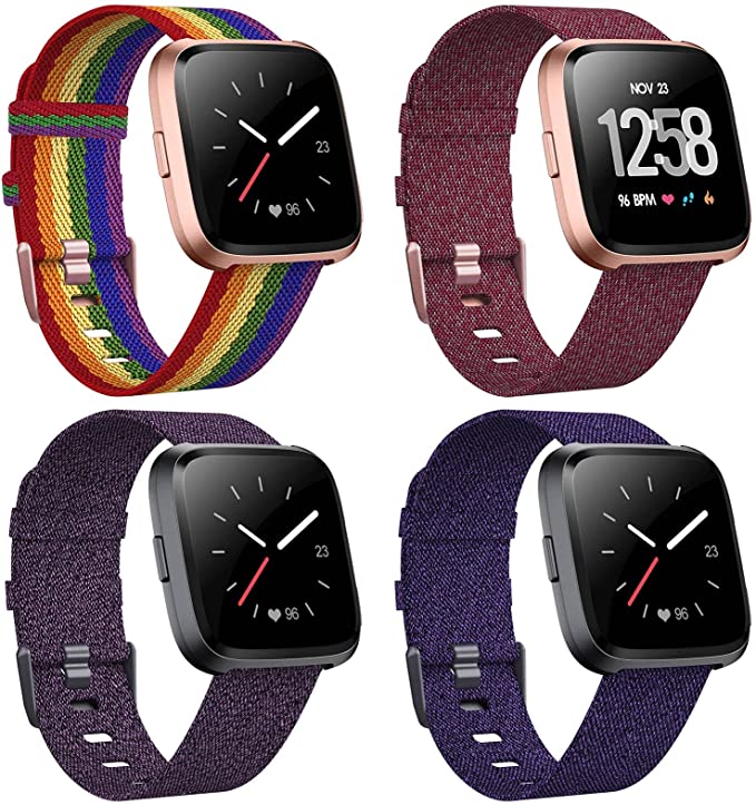 KIMILAR [4-Pack] Bands Compatible with Fitbit Versa/Versa 2/Versa Lite Edition for Women Men, Adjustable Soft Woven Fabric Breathable Replacement Strap Wristband Accessories for Versa Smartwatch