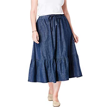 Woman Within Women's Plus Size Drawstring Chambray Skirt