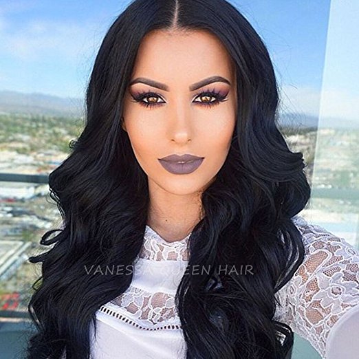 Vanessa Queen Black Wave Wigs Middle Part Wavy Synthetic Lace Front Wig with Baby Hair 22 Inch
