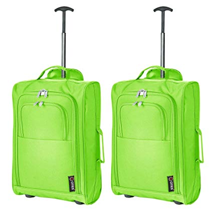 Set of 2 Super Lightweight Cabin Approved Luggage Travel Wheely Suitcase Wheeled Bags 1.45k - 42 Litres (Green)