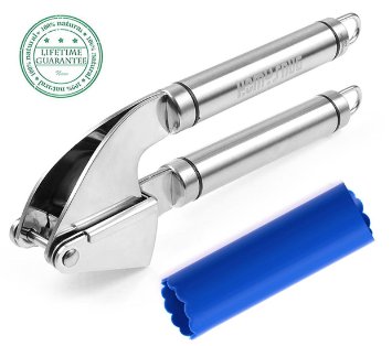 HomySnug(TM)Garlic Press and Peeler Set,Stainless Steel Mincer and Silicone Tube Roller-Perfect for Mincing, Crushing, Pressing & Peeling Garlic Cloves and Ginger-Easy to Use & Easy to Clean