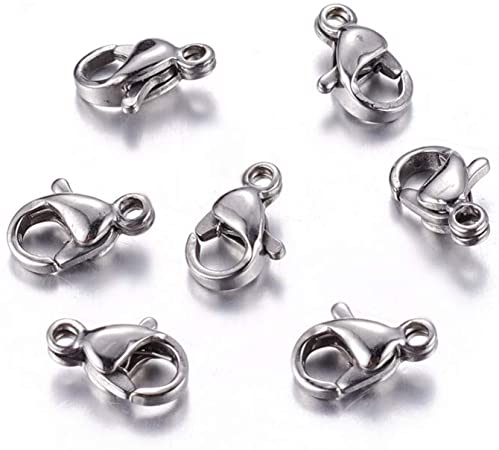 Airssory 100 Pieces Hypo-allergenic 304 Stainless Steel Lobster Claw Clasps Grade A for Jewelry Making Bracelets Necklace DIY Crafting Fasteners - 9x5mm