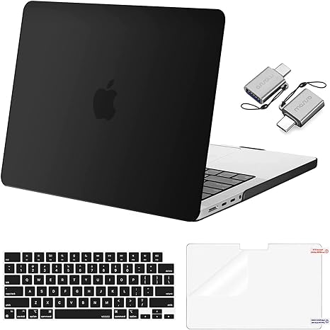 MOSISO Compatible with MacBook Pro 14 inch Case 2023 2022 2021 Release M3 A2918 A2992 M2 A2779 M1 A2442 Pro Max, Plastic Hard Shell&Keyboard Cover&Screen Protector&Type C Adapter 2 Pack, Black