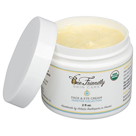 USDA Certified Organic Face & Eye Moisturizer By BeeFriendly Sensitive Collection - Deep Moisturizing All In One Face, Eye, Neck and Decollete Anti Aging Cream Reduces Wrinkles & Fine Lines