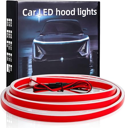 HConce 71 Inches Car Hood Light Strip,Dynamic Car LED Strip Light,Exterior Flexible Daytime Running Light Strip for Car,Truck,SUV (White Light),JGD-01