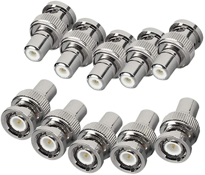 ZOSI 10 Pcs BNC Male to RCA Female Connector Adapter for CCTV Camera Security System Video Cable