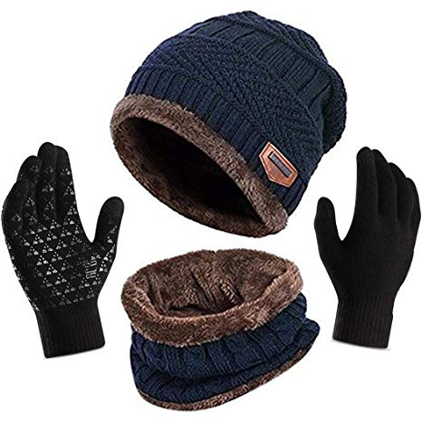 Winter Hat Scarf Gloves Set for Women Girls Knitted Hats Scarf Skullies Beanies Hat Cap  Touchscreen Gloves
