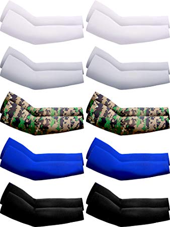 Boao 10 Pairs UV Protection Cooling Arm Sleeves Anti-Slip Ice Silk Arm Cover for Men