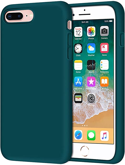 Anuck Case for iPhone 8 Plus Case, for iPhone 7 Plus Case 5.5 inch, Soft Silicone Gel Rubber Bumper Case Microfiber Lining Hard Shell Shockproof Full-Body Protective Case Cover - Dark Green