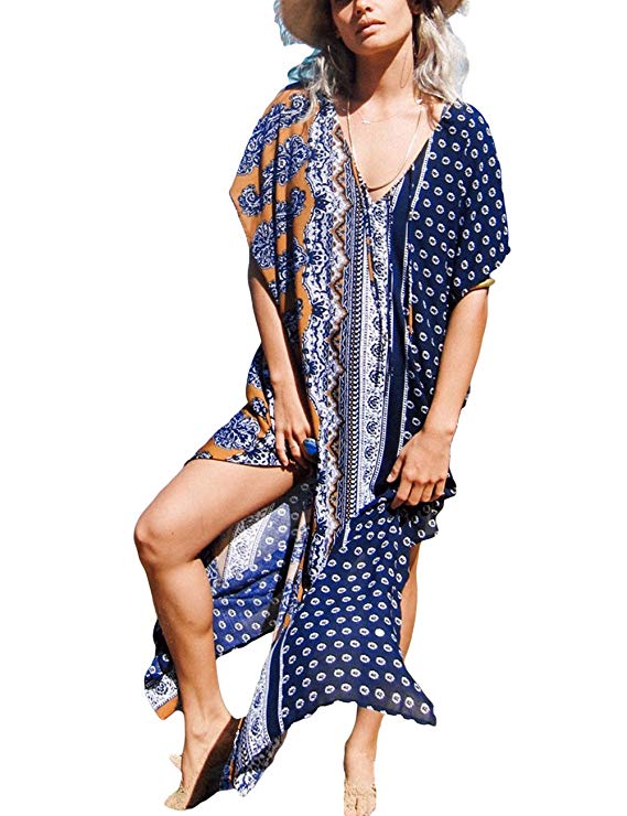 Bsubseach Women Beachwear Turkish Kaftans Long Swimsuit Cover up Caftan Beach Dress