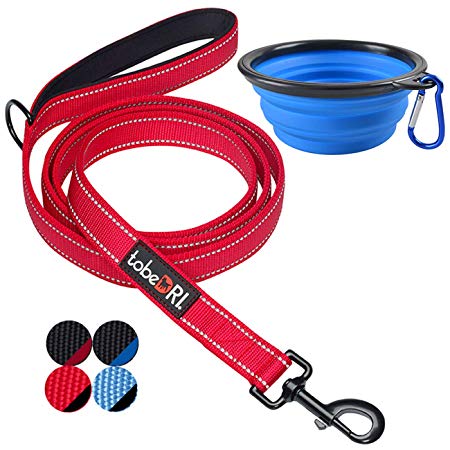 tobeDRI Heavy Duty Dog Leash - Comfortable Padded Handle, 6 ft Long - Dog Training Walking Leashes for Medium Large Dogs with A Free Collapsible Pet Bowl