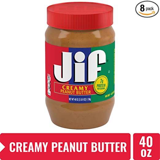 Jif Creamy Peanut Butter, 40 Ounces (Pack of 8), 7g (7% DV) of Protein per Serving, Smooth, Creamy Texture, No Stir Peanut Butter