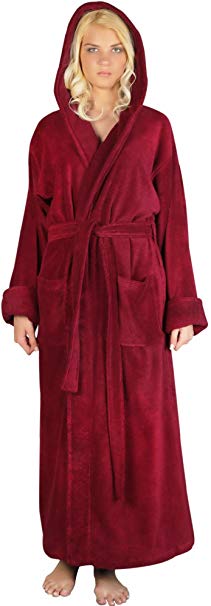 Arus Women's Full Length Long Hooded Soft Twist Turkish Cotton Bathrobe