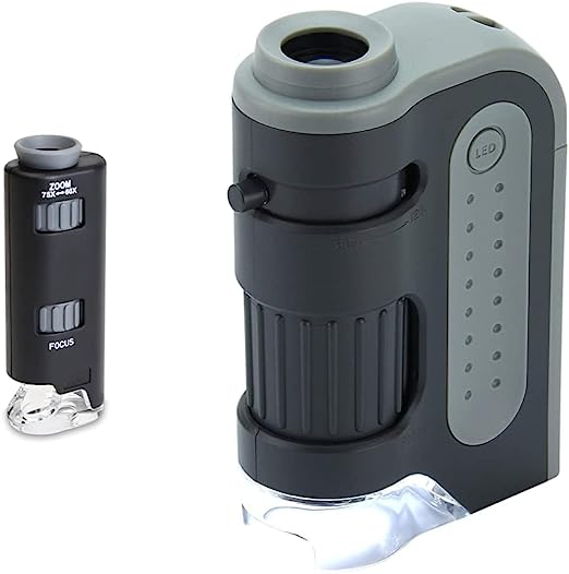 Carson 60x-75x MicroMax LED Lighted Pocket Microscope (MM-200) & MicroBrite Plus 60x-120x LED Lighted Pocket Microscope