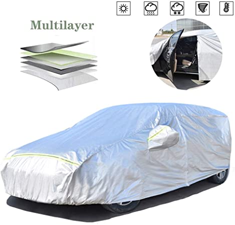 AOYMEI Full Car Cover Waterproof All Weather, Automobile Cover Sunproof Rainproof Windproof Scratch Resistant Reflective Strips Cotton Inside (Hatchback, fit Length (138’’- 157’’))