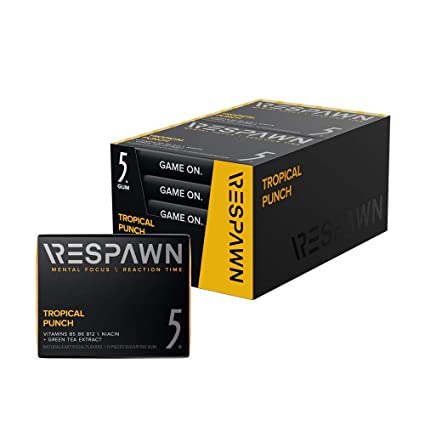 RESPAWN by 5 Sugar Free Focus Chewing Gum: 15 Sticks (10 Pack) - For Gamers. By Gamers - Tropical Punch