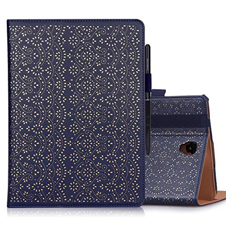 WWW Samsung Galaxy Tab S4 10.5 SM-T830/SM-T835 Tablet Case,[Luxury Laser Flower] Premium PU Leather Case Protective Cover with Auto Wake/Sleep Feature for Galaxy Tab S4 10.5 SM-T830/SM-T835 Navy Blue