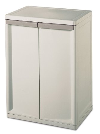 Sterilite 01408501 2-Shelf Cabinet with Putty Handles, Platinum