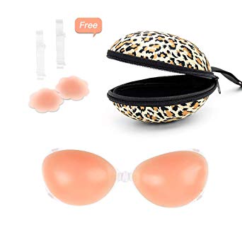 Veroyi Adhesive Silicone Bra, Invisible Strapless Push up Bra, Free Nipple Cover, Portable Storage Case.