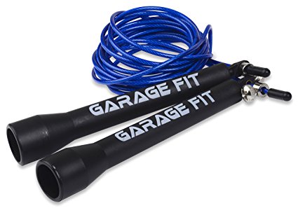 Jump Rope - Wire Speed Rope for Mastering Double Unders - Best For Cross Training, WOD's, Boxing, MMA, Exercise and Fitness - 100% Lifetime Better Than (Blue Cable, Normal Grip)