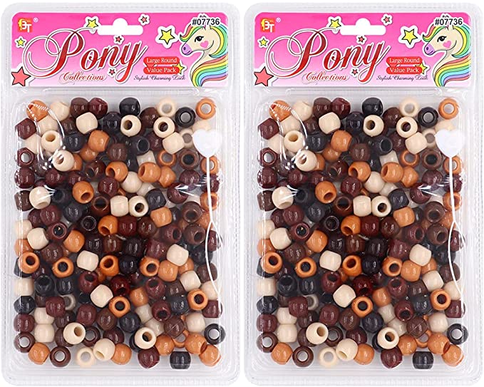 Beads Jewelry Making Kit DIY Hair Braiding Bracelet Ornaments Crafts Large Round Pony  2 Beaders Included for Kids All Ages (Brown Assorted - 410 Pcs)