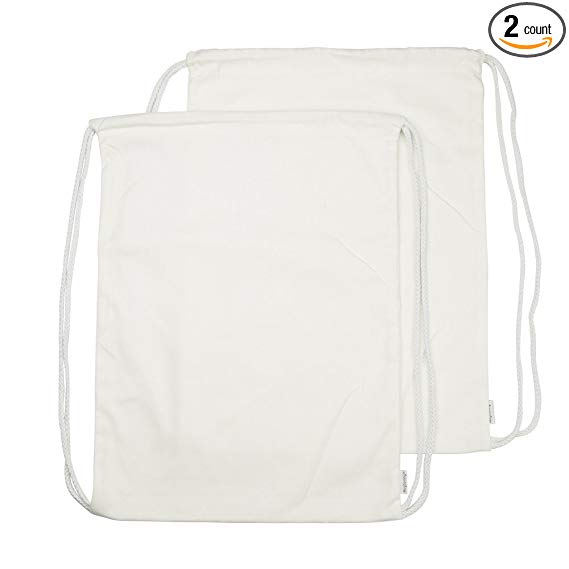 Augbunny 100% Cotton Canvas Drawstring Backpack Gym Sackpack 2-Pack