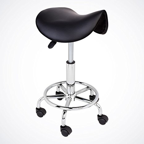 GotHobby Black Modern Salon Stool Saddle Chair Facial Tattoo Beauty PU Leather Hydraulic