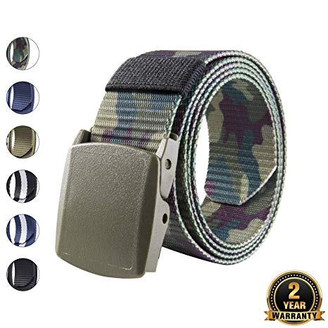 MOZETO Mens Belt, Canvas Military Tactical Nylon Webbing Belt for Men Sports Golf Outdoor, Metal-Free, Waist 26"-44"