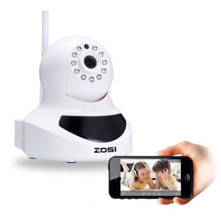 ZOSI Wireless Camera and Surveillance Camera,720P HD Wi-Fi Baby Monitor/Nanny Cam with QR Code Scan for iPhone/Android,Two-way Audio,Night Vision,360 Rotation P/T Control,Motion Detection Alert