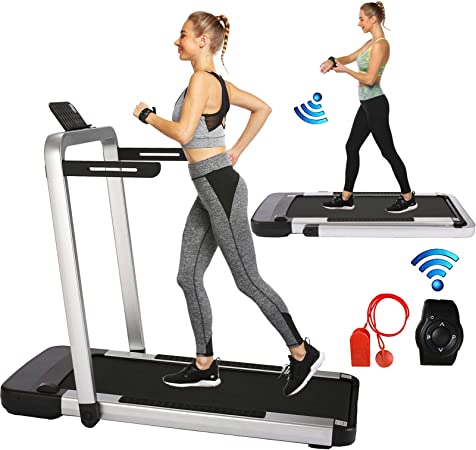 2 in 1 Under Desk Folding Treadmill,Electric Motorized Portable Pad Treadmills Walking Jogging Running Exercise Fitness Machine with Remote Controller App Control and LED Display for Home Gym