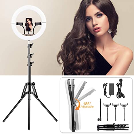 Foldable Selfie Ring Light with Tripod Stand, 14 inch Dimmable, 3 Color Modes and 10 Brightness, Heighten Hose, Phone Holder, Ring Light Kit for YouTube, Live Streaming, Video Shooting