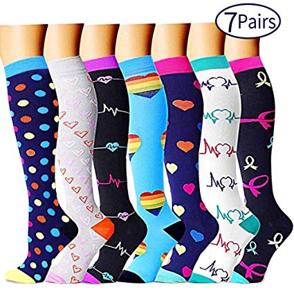 7 Pairs Compression Socks for Women and Men - Best Medical,for Running, Athletic, Varicose Veins, Travel.