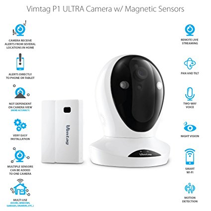 Vimtag Premium Home Security Kit | P1 ULTRA Camera w/ Magnetic Sensors, Wireless Video Monitoring and Surveillance, State of the Art Sensors, Pan/Tilt with Two-Way Audio & Night Vision, Plug/Play.