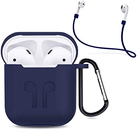 Case for AirPods Case Cover Skins, iKNOWTECH 3in1 AirPods Accessories Set Protective Silicone Cover & Skin for Apple AirPods Charging Case with Keychain/Anti-Loss Strap for Apple AirPods 1 & 2 (Blue)