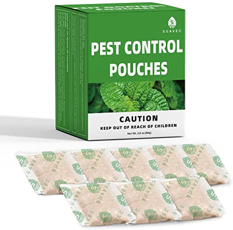 SUAVEC Pest Control Pouches, Squirrel Repellent, Repels Rodents, Spiders, Squirrels, Roaches, Ants, Moths & Other Pests, Peppermint Pest Repellents, Indoor Pest Control, Pest Repeller - 8 Pouches