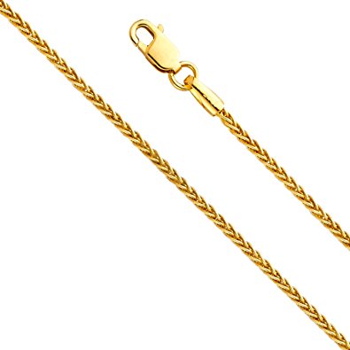 14k Yellow and White Gold Solid 1.2mm Round Wheat Chain Necklace with Lobster Claw Clasp