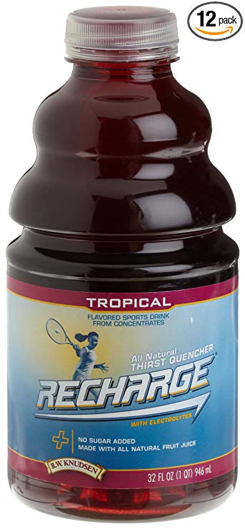 R.W. Knudsen Recharge Sports Drink, Tropical, 32-Ounce Bottles (Pack of 12)
