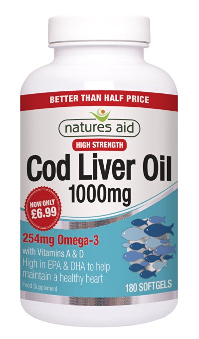 Natures Aid Cod Liver Oil 1000mg (High Strength) - Pack of 180 Capsules