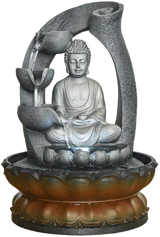 Indoor Buddha Fountain 11" High LED Seated Meditating Buddha Fountain Zen Tabletop Water Fountain