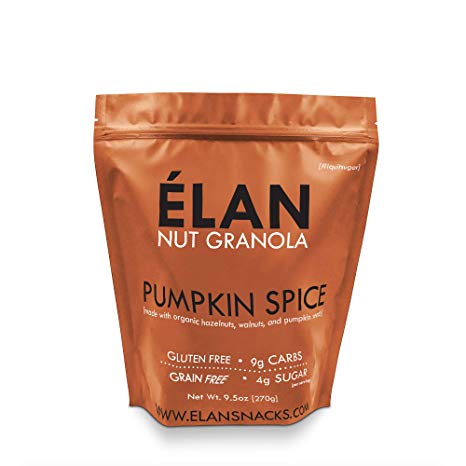 ELAN Pumpkin Spice Cookie Granola, Delicious Low Carb Dessert, Organic Cereal and Healthy Fall Nut Snack, Low Sugar Diet Gift (Cashew Hazelnut Pecan, 9.5 Ounce Bag)