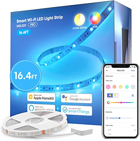 meross Smart LED Strip Lights, 16.4ft RGBWW WiFi LED Strip Work with Apple HomeKit, Alexa, Google Home and SmartThings, Warm and Cool White