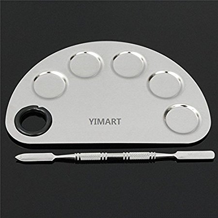 Yimart® Stainless Steel Makeup Palette Cosmetic Five Holes Mixing Pallete Spatula