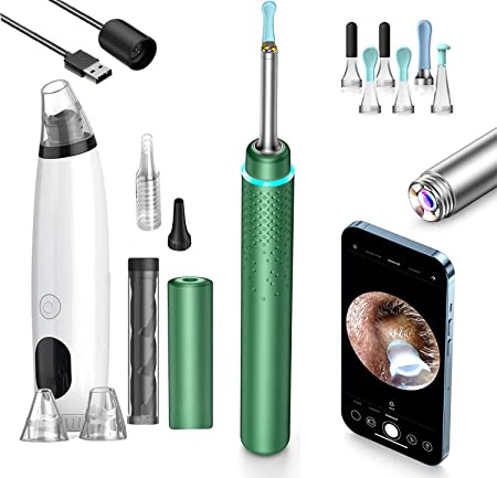 Ear Wax Removal Kit, at Home Ear Cleaner with HD Camera and 6 LED Lights, Safely Cleaning Ear Canal, Compatible with iOS, Android Smart Phones, Green