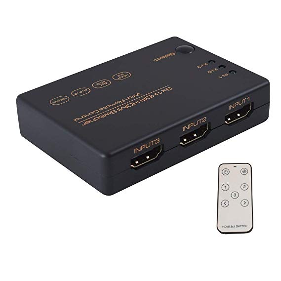 HUIERAV 4K@60Hz HDMI 2.0 Switch 3x1, Support Dolby Vision, HDR&HDCP2.2,YCbCr 8bit 4:4:4, 10bit 4:2:2, 12bit 4:2:0, 3 in 1 Out HDMI 2.0 Switch