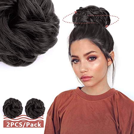 2PCS Messy Bun Hair Piece Hair Buns Hair Piece Scrunchies for Women Messy Bun Synthetic Curly Wavy Scrunchy Updo Face Bun Hair Extensions(Color:4#)