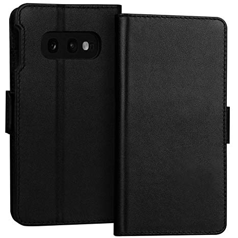 FYY Samsung Galaxy S10e 5.8" Luxury [Cowhide Genuine Leather][RFID Blocking] Handcrafted Wallet Case,Handmade Flip Folio Case with[Kickstand Function]and[Card Slots] for Samsung Galaxy S10e (5.8") Ink