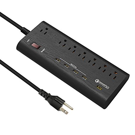 Power Strip, ELEGIANT Surge Protector 7 Outlets & 4 Smart USB Charging Ports (5V/2.4A) &1 Quick Charge USB Port and 6ft Extension Cord Charging Station for Home & Office