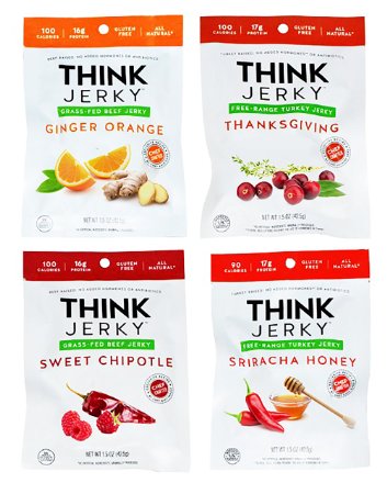 Think Jerky Grass-Fed Beef and Free-Range Gluten Free Turkey Jerky Variety Pack of 4