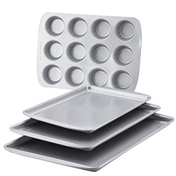 Farberware Nonstick Bakeware 4-Piece Baking Sheet Set, Gray