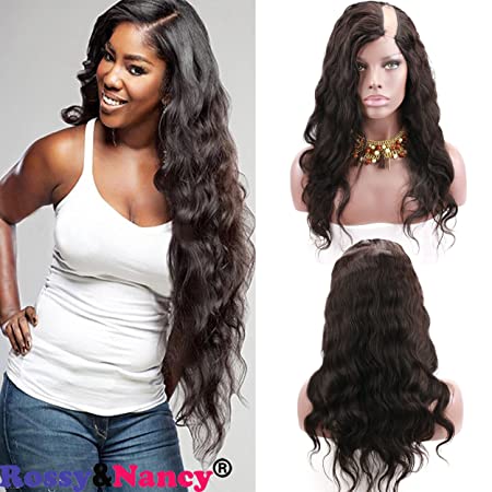 Rossy&Nancy 10A U Part Wig 100% Brazilian Remy Human Hair Body Wavy Free Part Natural Black Color 130% Density for Women 14inch